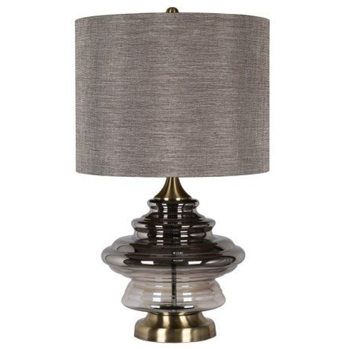 488735226de826a4a4833c819ee1baae Kimball Table Lamp | Smoked Ombre Glass Body With Brass Finish On Metal Base | Hardback Shade | 3-wa - Image 1