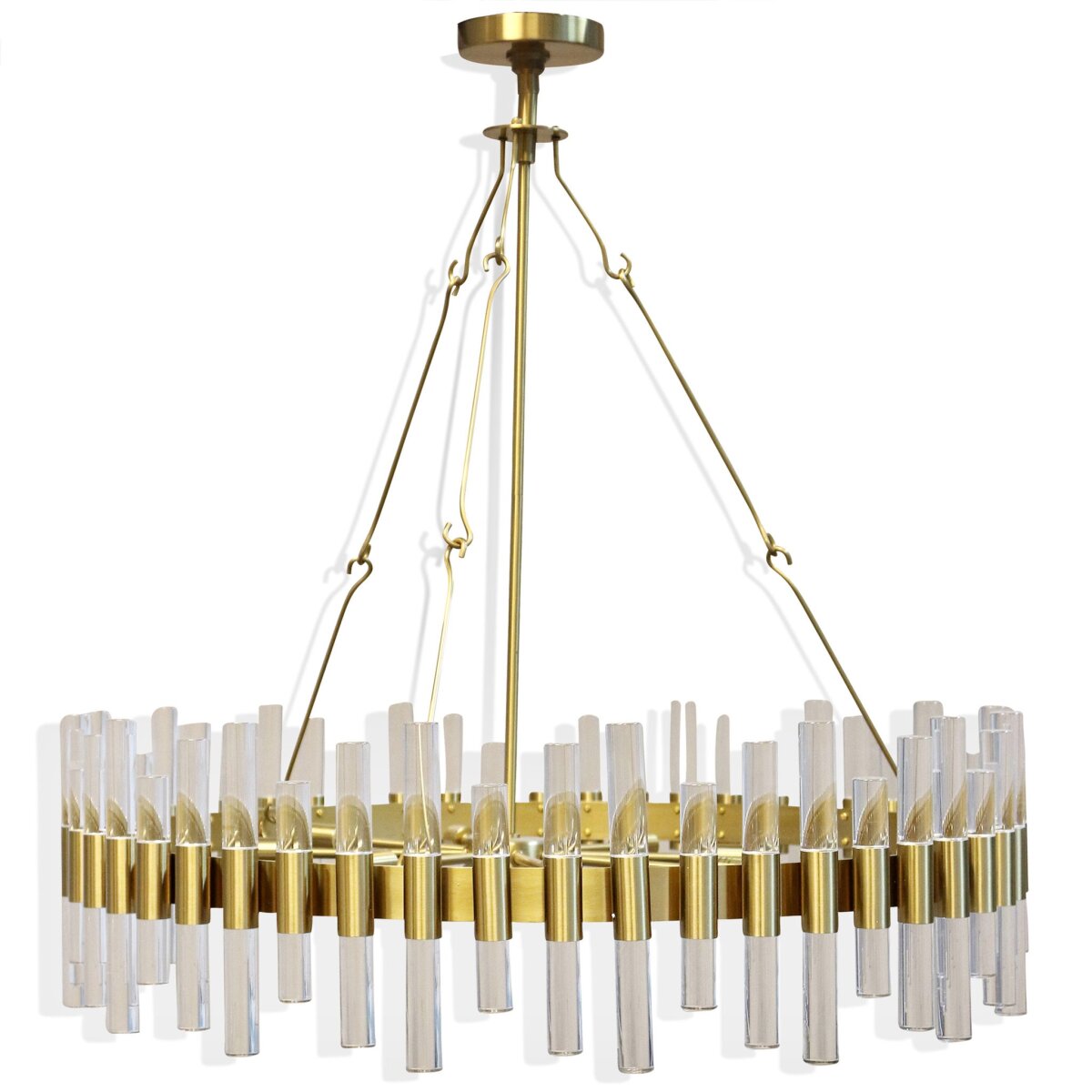 4a76e78ee3125c6111c38f7a3d1df3f6 Wilcox Chandelier | Clear Glass Tubes With Antique Brass Finished Metal - Image 1