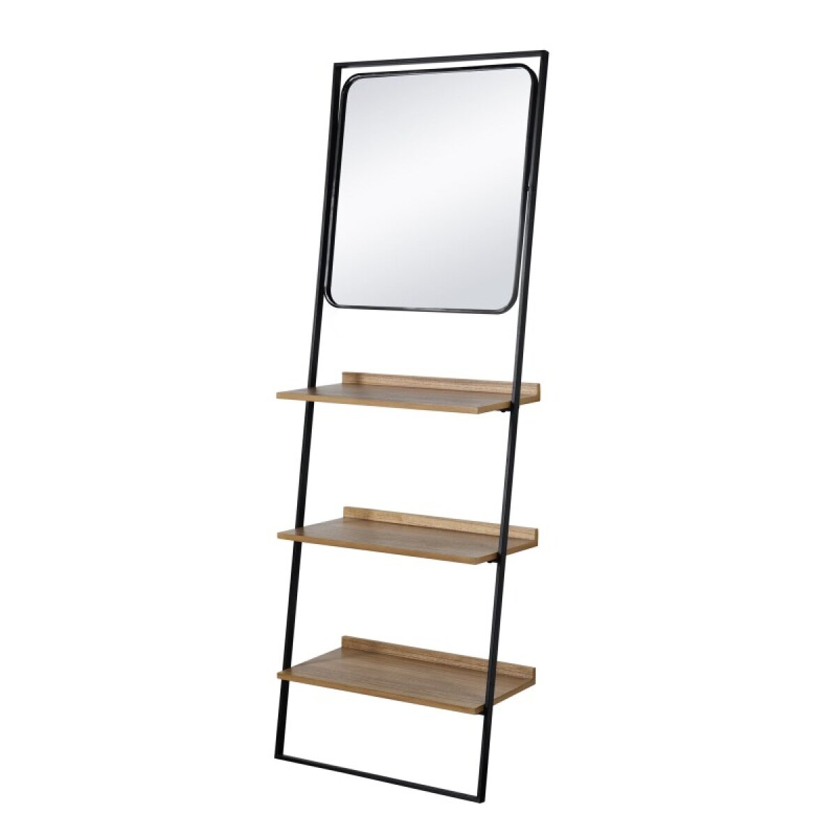 4ab9e848a2c989c15a6c47bb06c59f19 Natural & Black Metal Decorative Wall Shelf With Mirror - Image 1