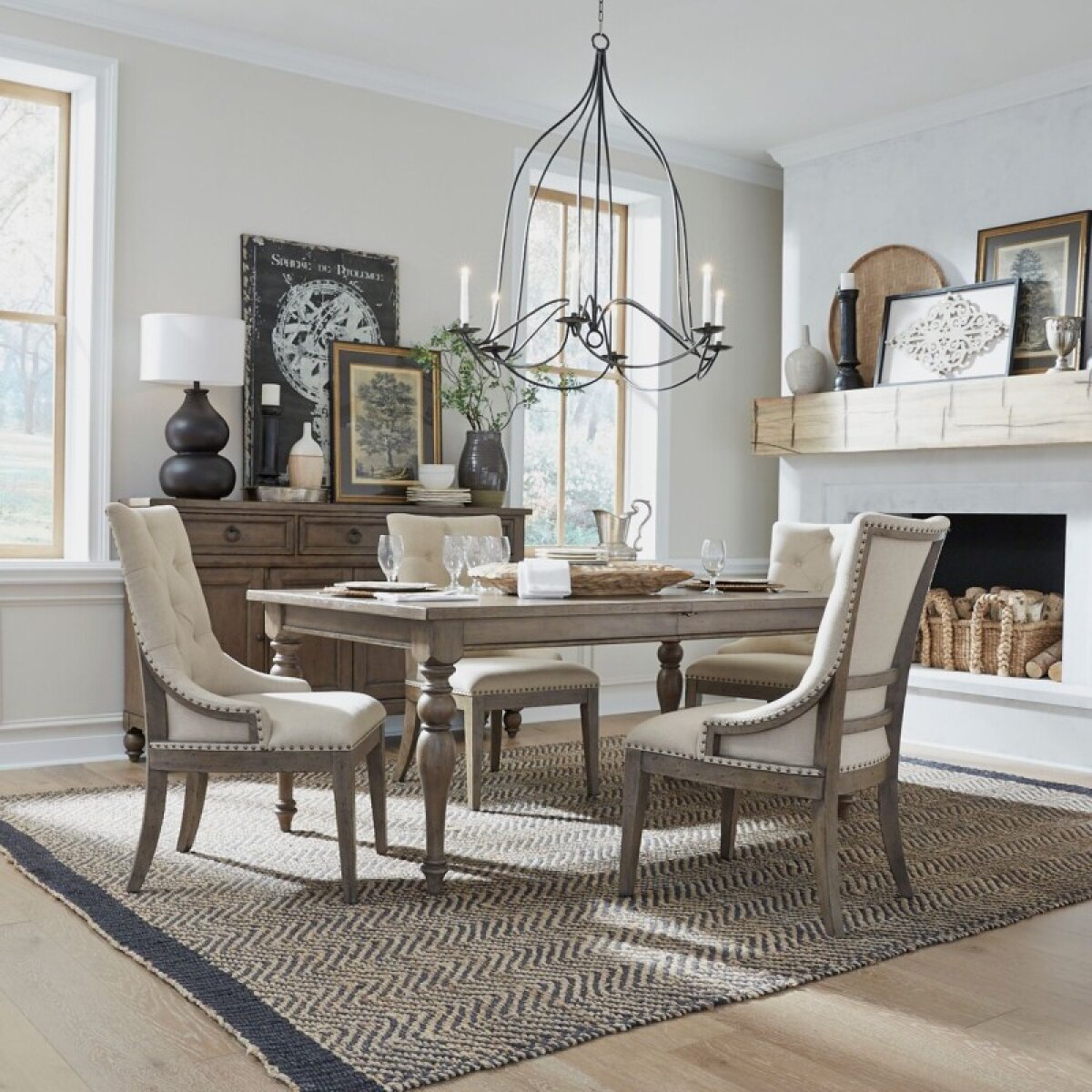 4ba732c4874bf9222dd22e2c906130dc Americana Farmhouse 5 Piece Leg Table Set - Image 1