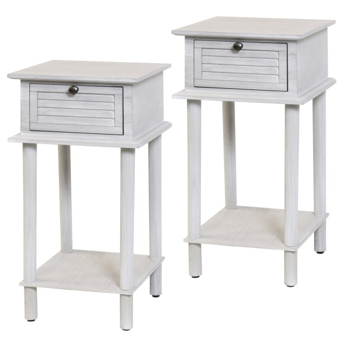4be5a84631e017baac3a3d2946bfc308 Gray Wash Set Of 2 Wood Shutter Side Tables With One Drawer - Image 1