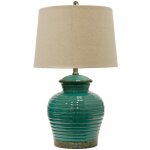 Turquoise Ribbed Ceramic Ginger Jar Table Lamp 100 Watts