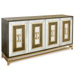 Jamison Sideboard | Dark Walnut Finish On Hardwood With Antique Mirror And Antique Brass Metal | 4 D