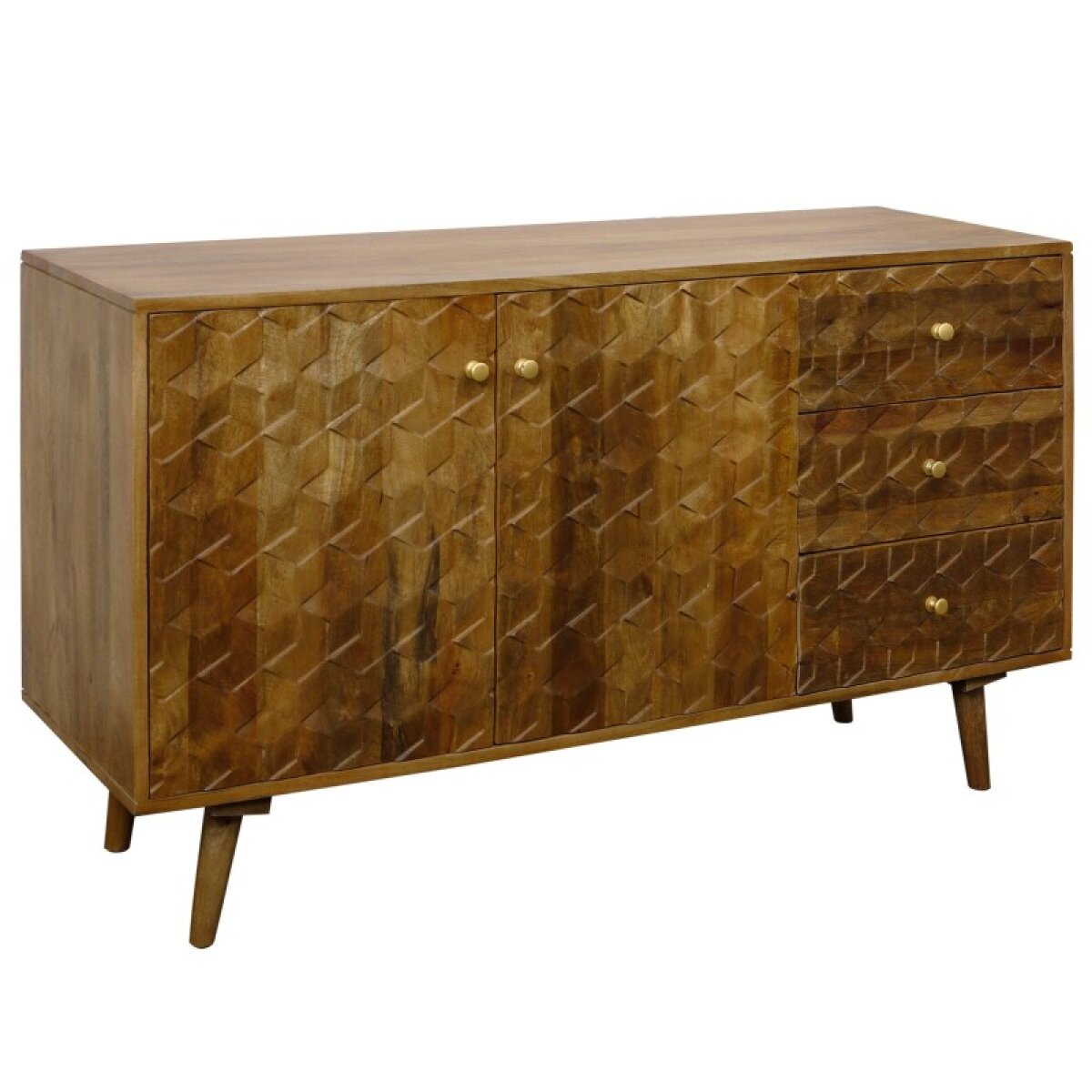 518c29fbed395c361f3ea39183bed2da Diamond Three Drawer Two Door Sideboard Mango Wood Mahogany Brown Finish - Image 1