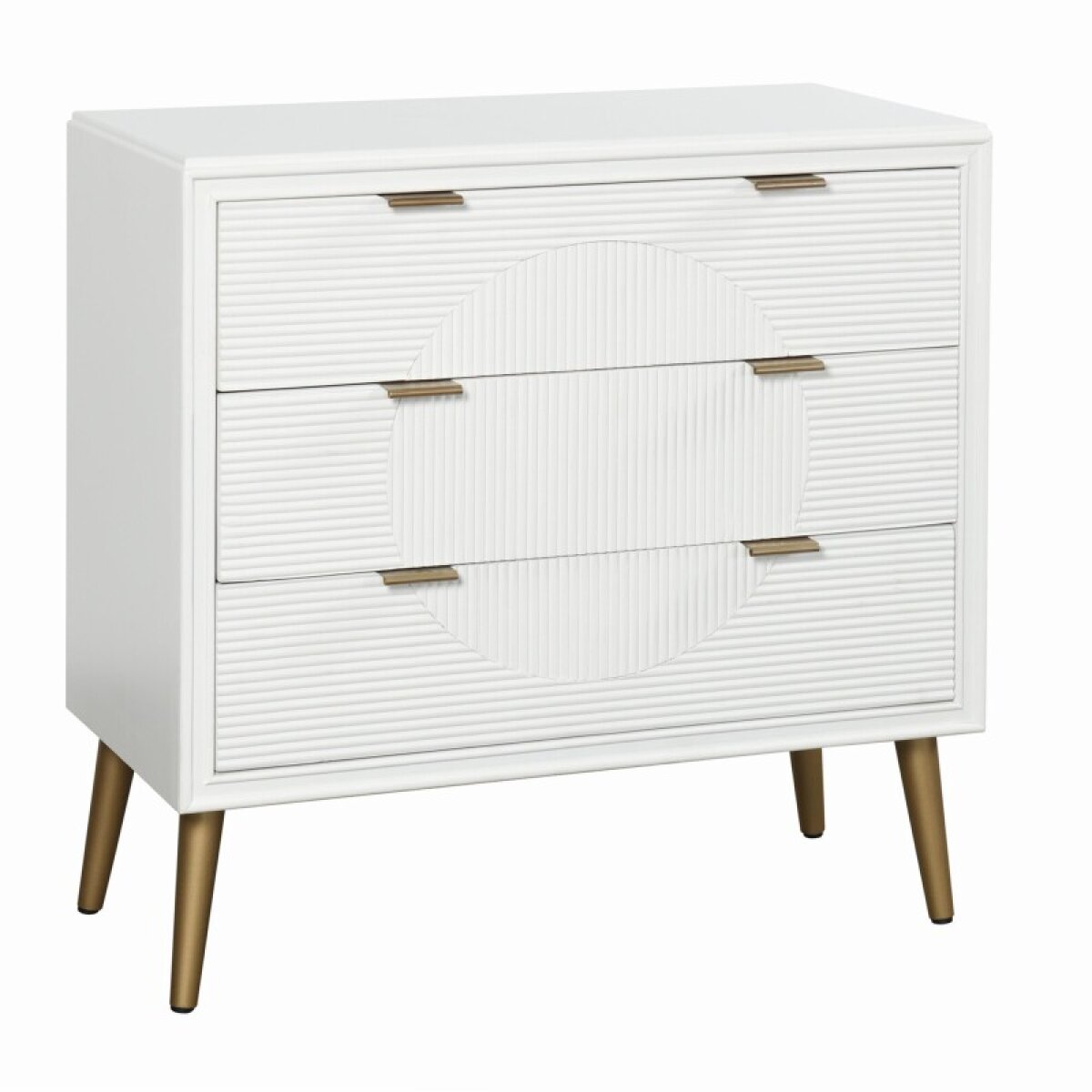525edb593d1b0283c75b6dc967d25192 Milo Chest Three Drawer Chest In Satin White Finish With Fluted Dra - Image 1