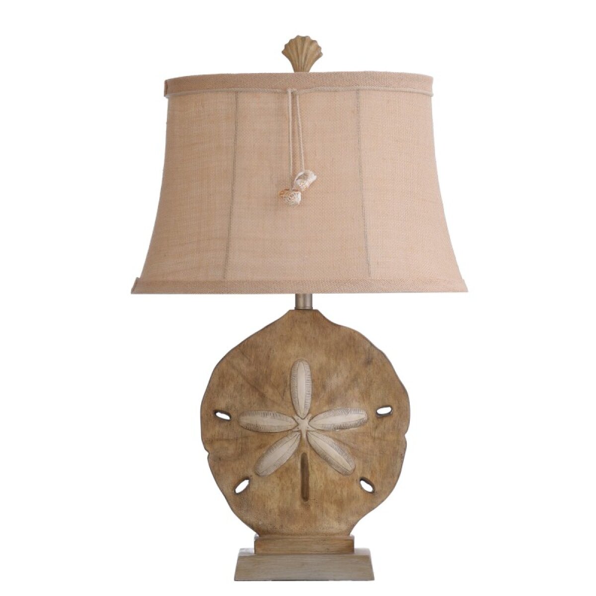 5382725eba9536d09371429a3a15ba6a Large Sand Dollar Vipiteno Finish With Silver Accents Woven Fabric Shade With Shell Tassel - Image 1