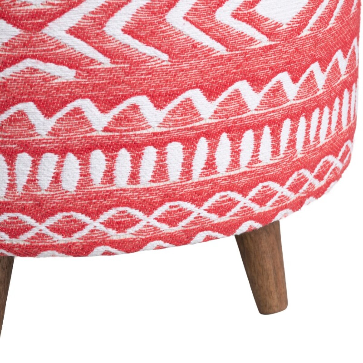 538f9e829ea2a2c1fb98557bbf62ac9d Halvorson Round Red Upholstered and Mango Foot Stool Ottoman - Image 1