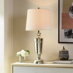 Polished Nickel Steel Table Lamp With Urn Base And Linen Hardback Shade 150 Watts - Image 7