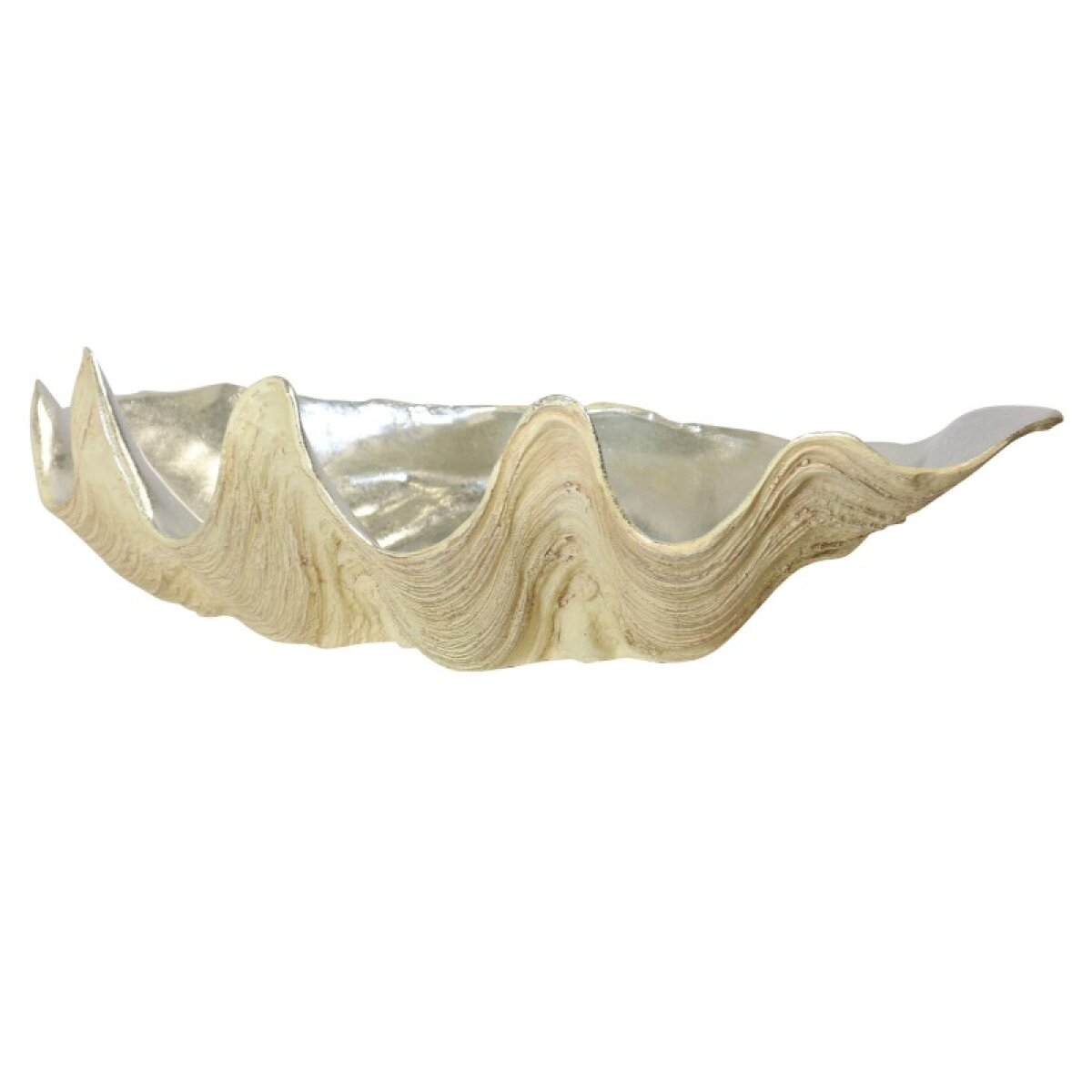 5587d6f6105457f6e55ccaefda97d845 Natural & Silver Norman Wyatt Home Cast Clam Bowl With Silver Leaf Finish Inside - Image 1