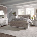 Magnolia Manor King Uph Sleigh Bed, Dresser & Mirror, Chest, Night Stand
