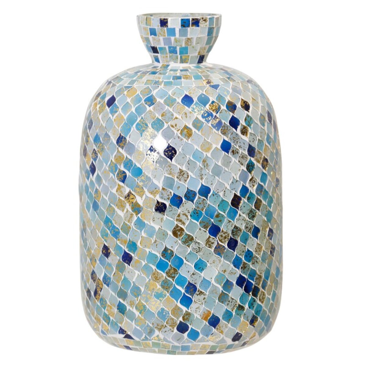 56bbfe0fa95ea34ac3ddcec5ee68cc73 Blue Mosaic Glass Vase - Image 1