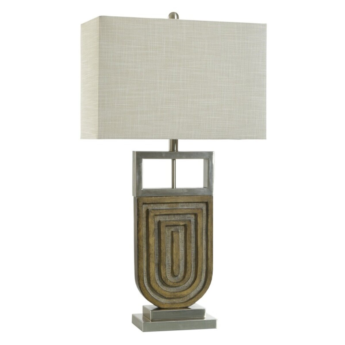 573b99fd15f53624ba90764667a5d4d7 Oak Silver Table Lamp Carved Polyresin Body In Brown Brushed And Champagne Gold Finish - Image 1