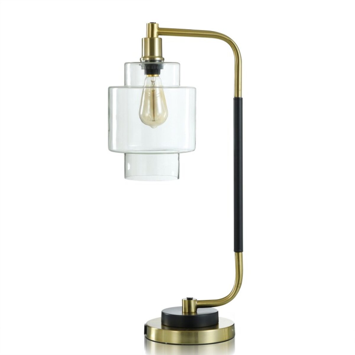 5813b0c3074037189e35a1c0dd824d01 Nevada Gold Black Steel Desk Lamp With Clear Glass Shade 40 Watts - Image 1
