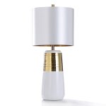 Almanzi Gold Table Lamp Ceramic Gold Foil And Gloss White Body Table Lamp With Gold Foi