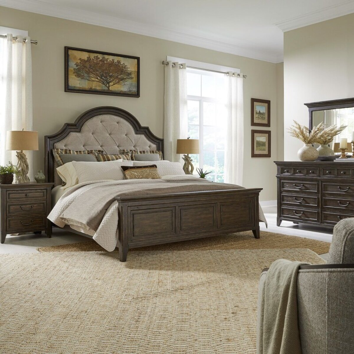 595fef04e75035ecf6974c892c0b0a4c Paradise Valley King California Uph Bed, Dresser & Mirror, Night Stand - Image 1