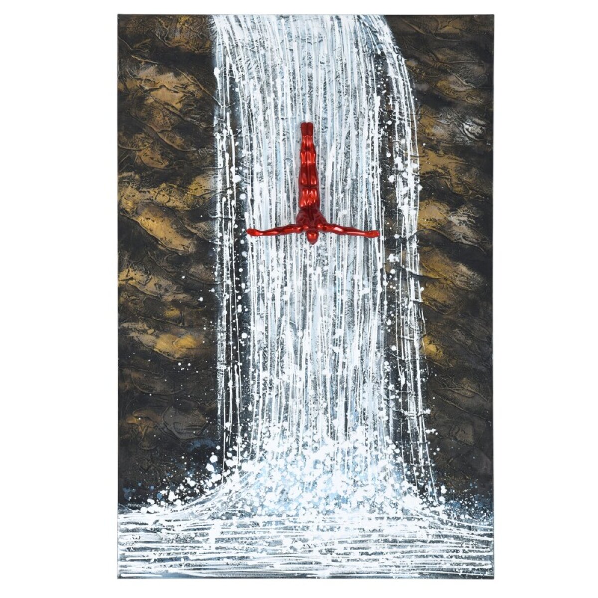 597613cbb8314cfdcbe0d71d1bf155c4 Red Cliff Diver Textured Hand Painted Canvas With Ceramic Hanging Figure - Image 1