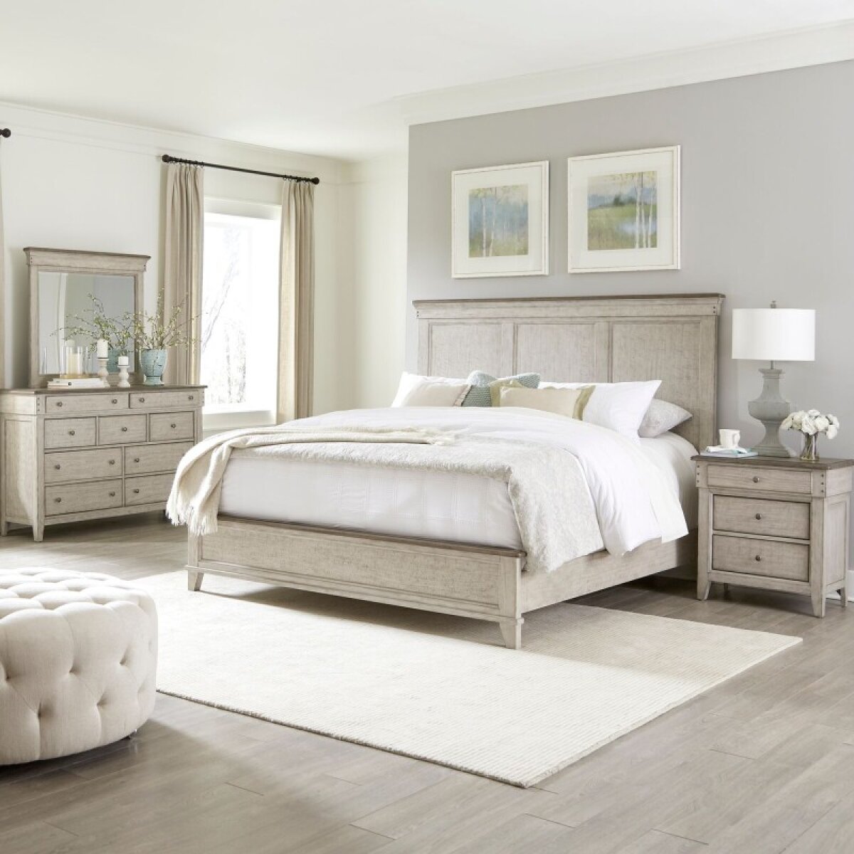 5a9456c24ffe6240602e2f63c7101f73 King Panel Bed, Dresser & Mirror, Night Stand - Image 1