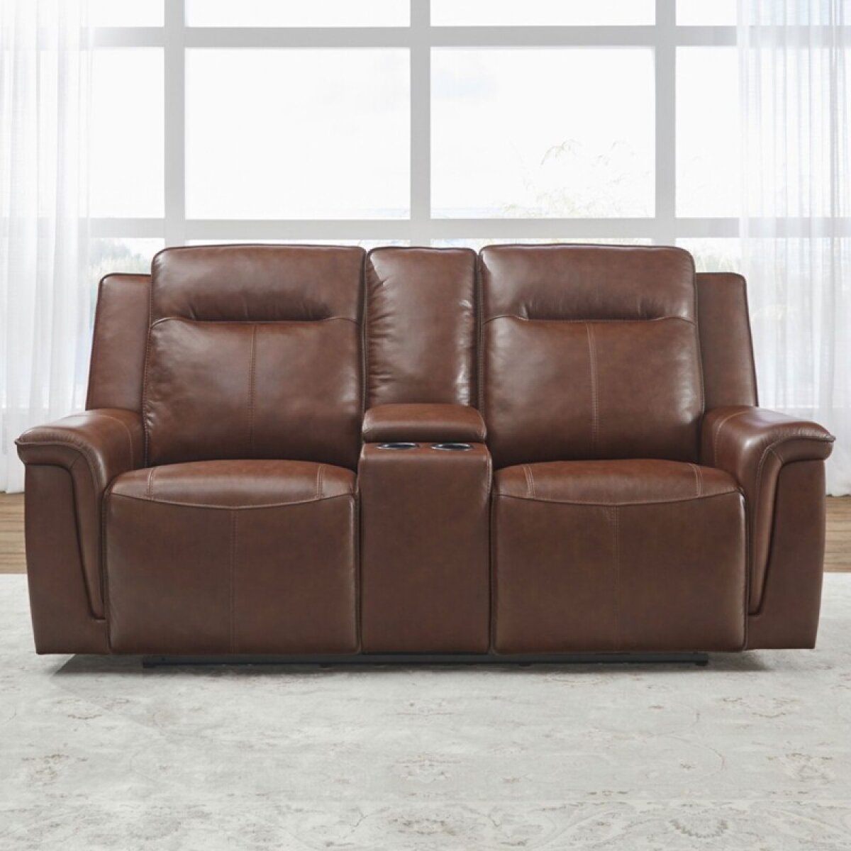 5b3e819085eea04e48b915ff6cb75fdb Avery Loveseat w/Console P2 - Cognac - Image 1