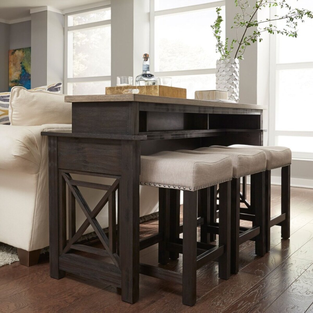 5baf0751b5690002adf9528db1111122 Heatherbrook 4 Piece Console Set (1-Console 3-Stools) - Image 1