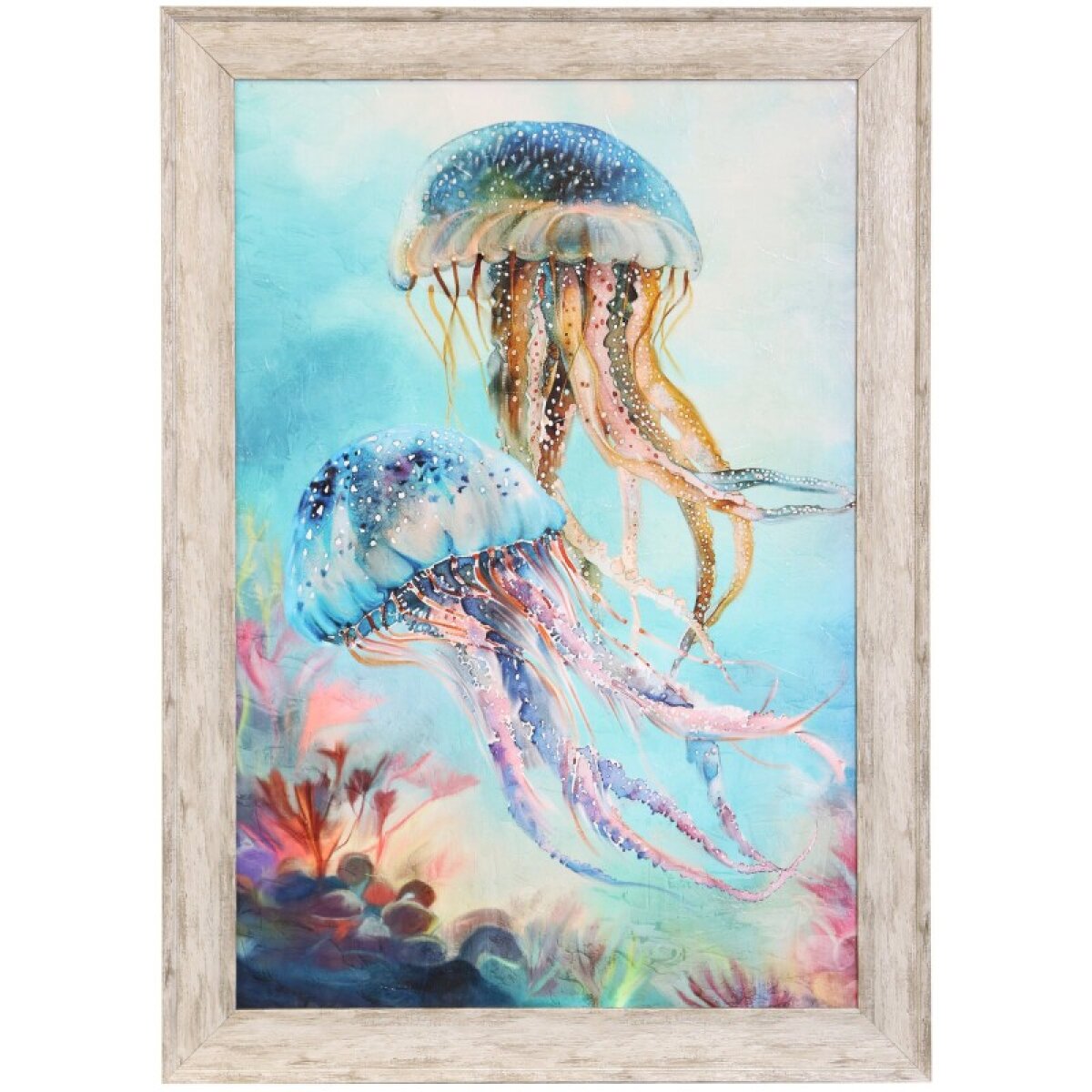 5bf2296541d6fd6dcd7c1117ab426572 Undersea Jellyfish Textured Framed Print - Image 1