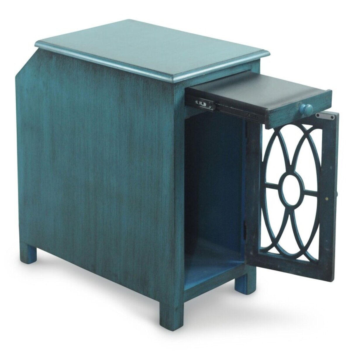 5c56f4a9bb9bf5e107f605d8b7cb3dff Teal Side Table Blue Chest Metal Glides Carved Fret 110 Usb - Image 1
