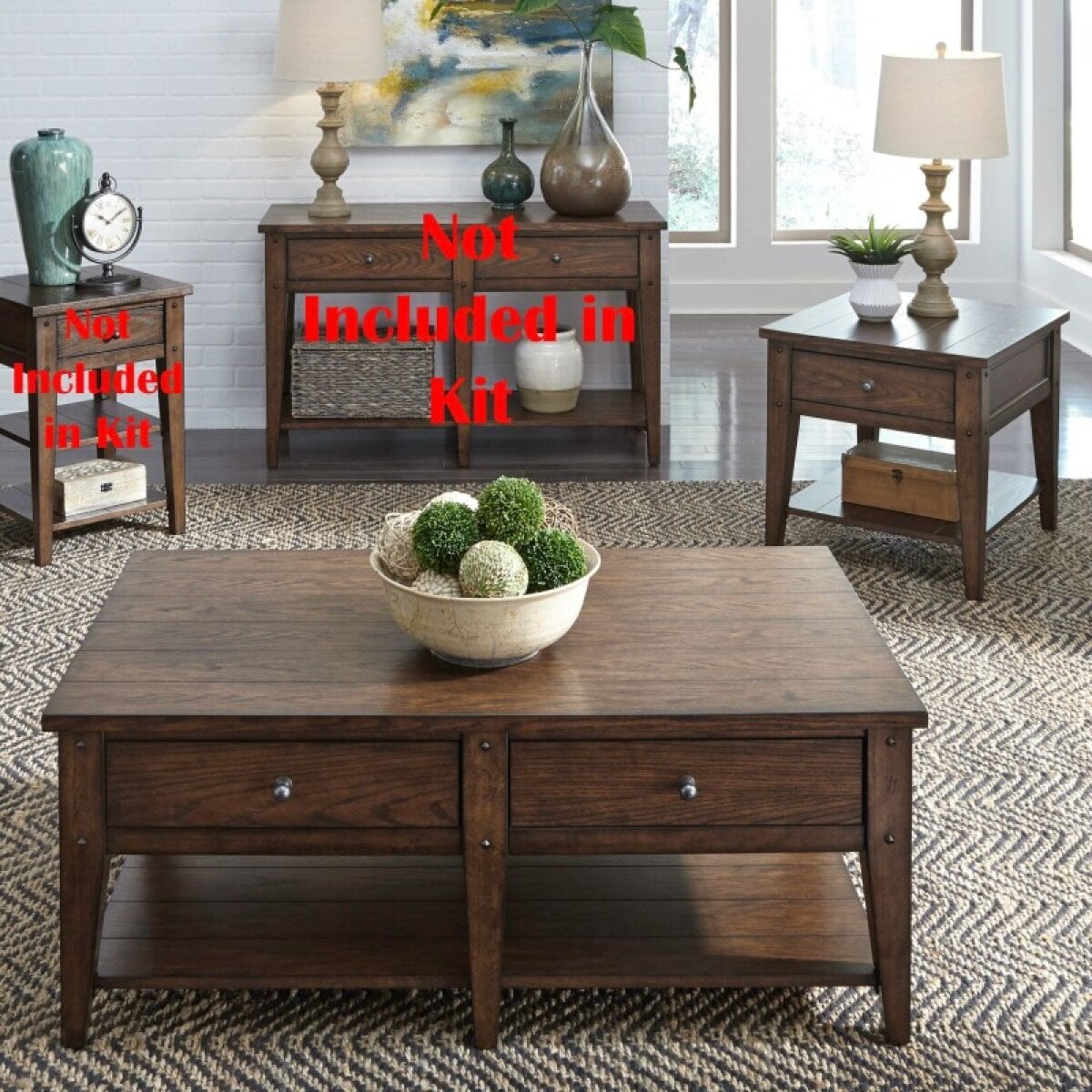 5c6601fbdc7444008c14ea926b57cec0 Lake House 3 Piece Set (1-Cocktail 2-End Tables) - Image 1