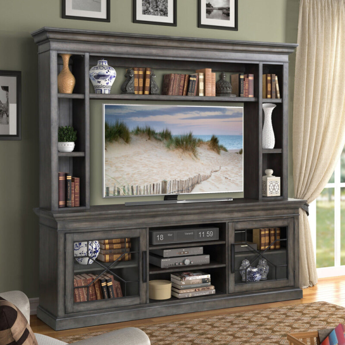 5ce23605047dd280f295bbf8ca927e19 Sundance - Smokey Grey 92" Console With Hutch - Image 1
