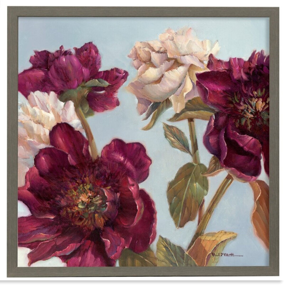 5d59b69c357bb70ee761ab498da0f64c Peony Artist Print Faux Wood Frame Under Glass Attached Hanging Hardware - Image 1