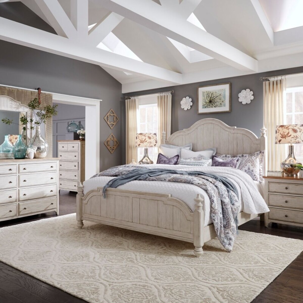5e2e905167663f22c22599ebcf6fc94c Farmhouse Reimagined Queen Poster Bed, Dresser & Mirror, Chest, Night Stand - Image 1