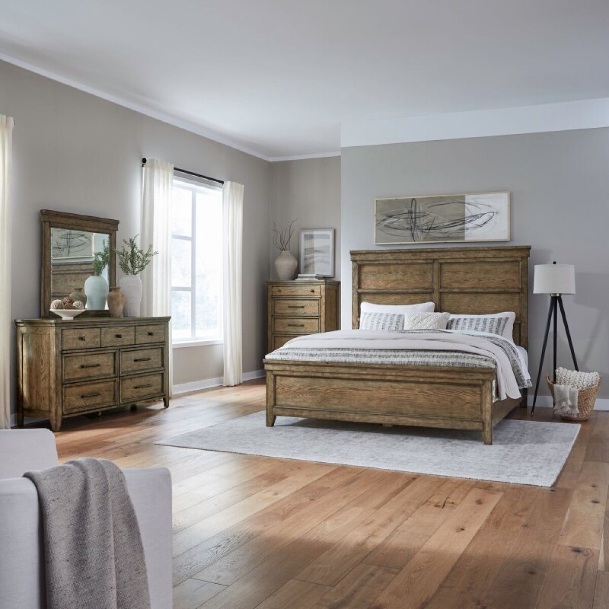 5eb76e65726d65cf92fee5a9d6d1d240 King Panel Bed, Dresser & Mirror, Chest - Image 1