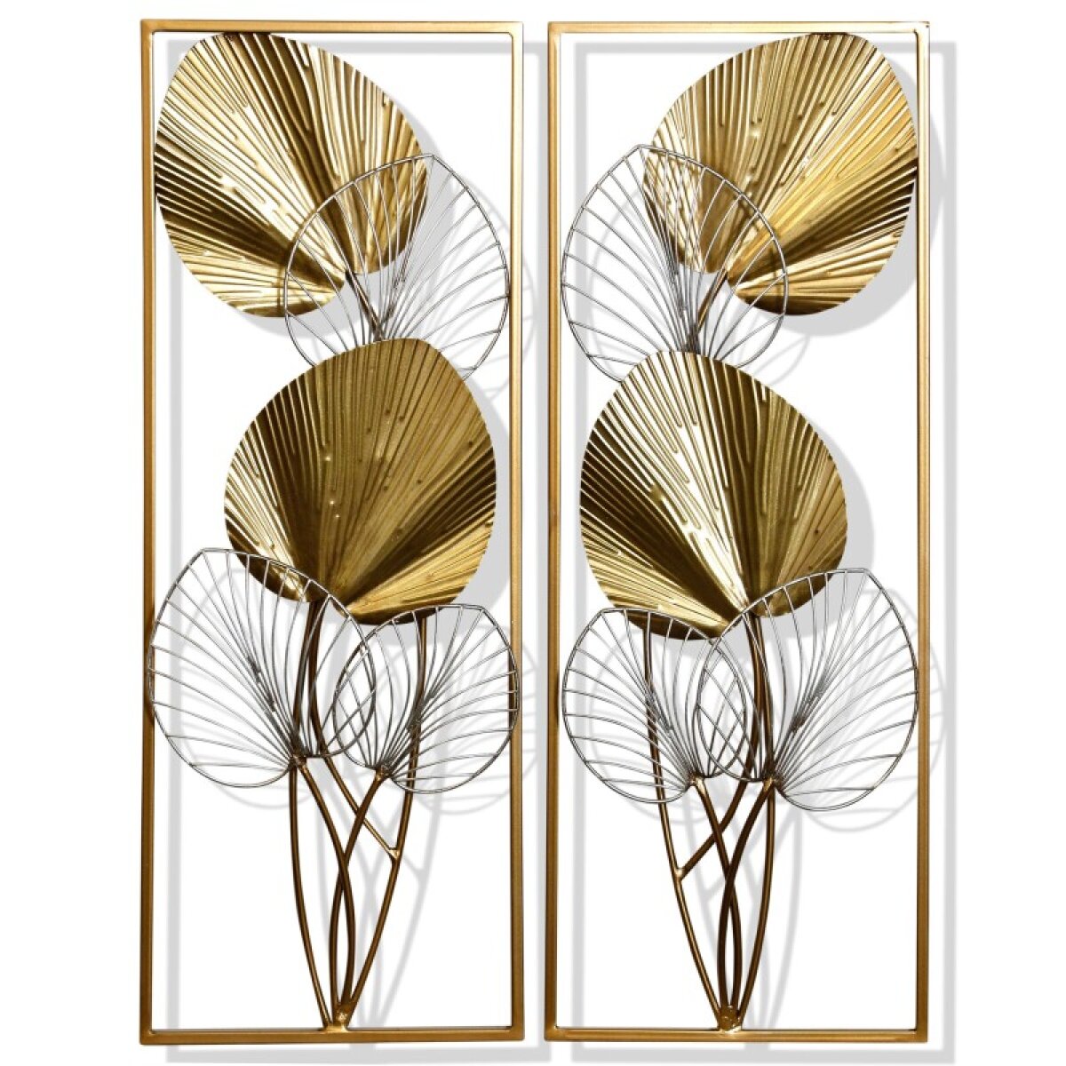 5fcb1e37c0da30b10d373eaa72dc3b56 Gold Leaflets Set Of Two 3d Metal Wall Sculptures - Image 1
