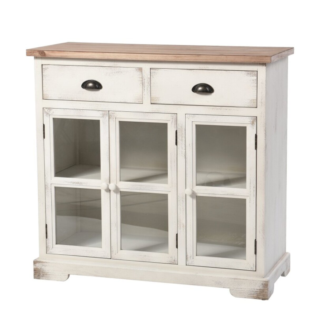 603c85f9d26b05d58a0868c61650db22 Shabby Chic Three Door Two Drawer Cabinet With Window Pane Tempered Clear Glass Door Panels Made - Image 1