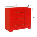 Dann Foley Lifestyle Red Three Drawer Wooden Dresser With Long Gold Metal Pulls - Image 6