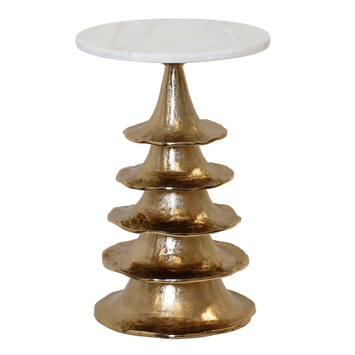 61b62214f095a86af768a251de99e49b Roth End Table- Small | Champagne Finish On Aluminium With White Marble Top - Image 1