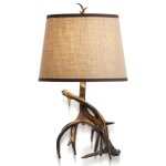 Dalton Antler Table Lamp With Burlap Drum Shade Trimmed In Leather 1 - Image 2