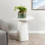 Norman Wyatt Home Drift White Washed Wooden Carved Ridge End Table - Image 7