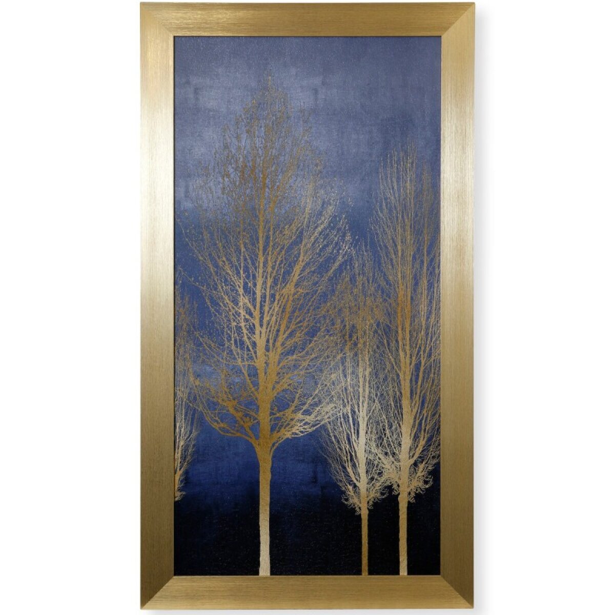 645a7afa772976163e745a987d67936c Gold Trees On Blue Panel I Textured Framed Print - Image 1