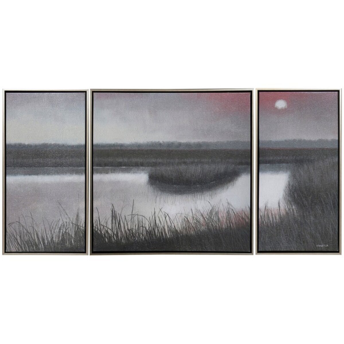 65194c5dfa9c599056e17bf68ed5fcd0 Norman Wyatt Home Twilight Marsh Triptych Framed Canvas - Image 1