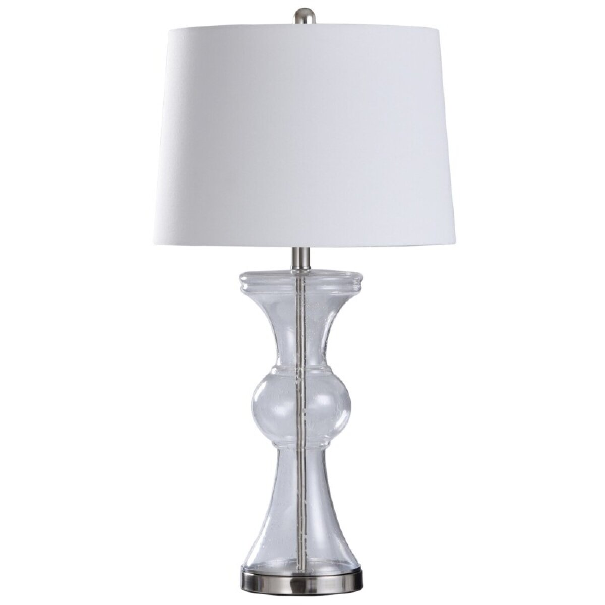 66ca34b58e0f25a8a41b9561f06550a0 Clear Seeded Table Lamp Transitional Glass Body And Brushed Steel Base Table - Image 1