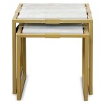 Marble Tables Nested Set Of Two Accent Tables Satin Brass Metal Frame - Image 3