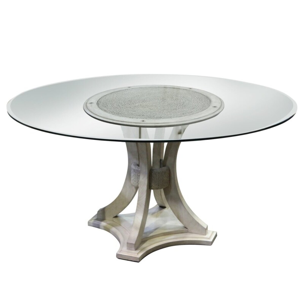 67c9e3e619f9abf1ce118b870bccc55a Lauren Round Dining Table Solid Sungkai Wood With White Oak Veneer And Woven Seagrass In Ocean Wav - Image 1