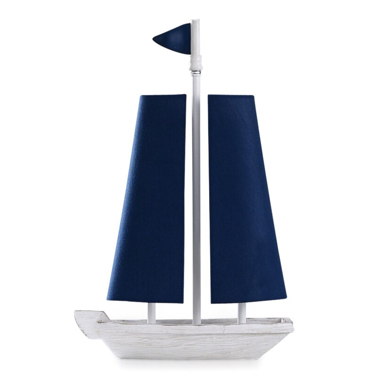 69bba9df07d331882f65f9e1208940fe Maritine White Moulded Sail Boat Table Lamp With Two U Shaped Blue Sail - Image 1