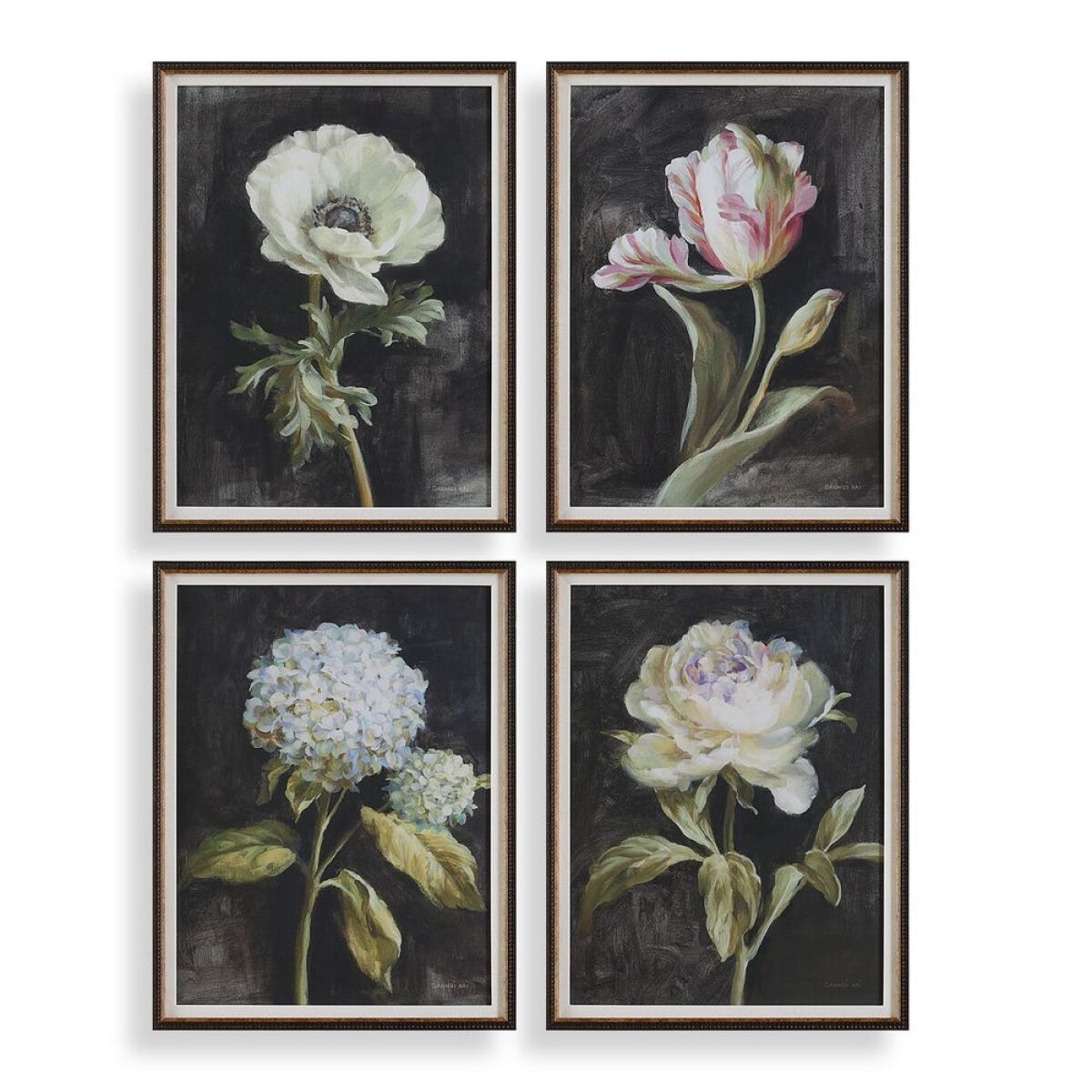 6aa7a1404f362cd9763d92bc58dade09 Florals On Black Framed Prints, S/4 - Image 1