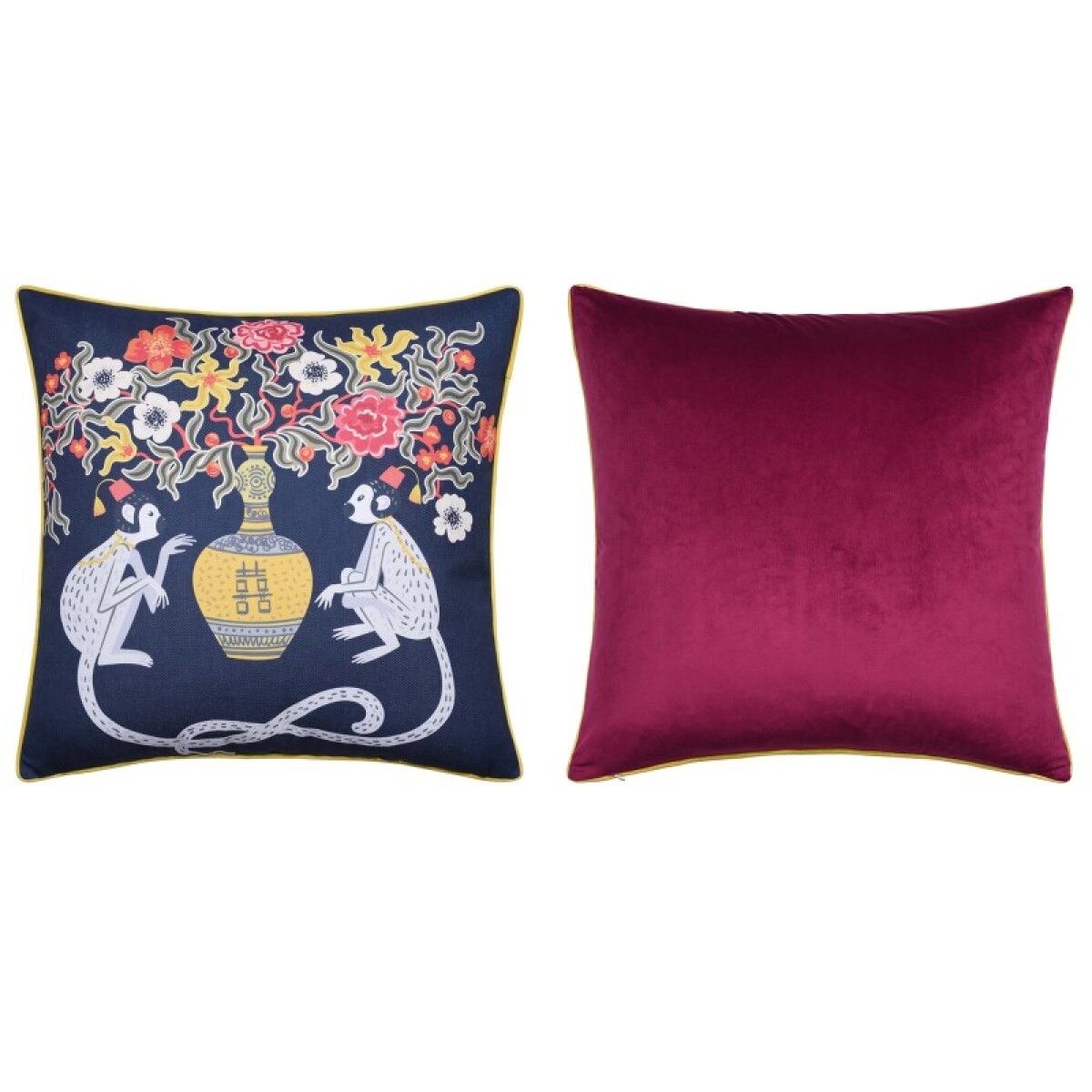 6b1bc8842fb4aa19359c00bfe3039686 Dann Foley Lifestyle Double Sided Pillow Floral Print And Maroon Velvet Pillow - Image 1