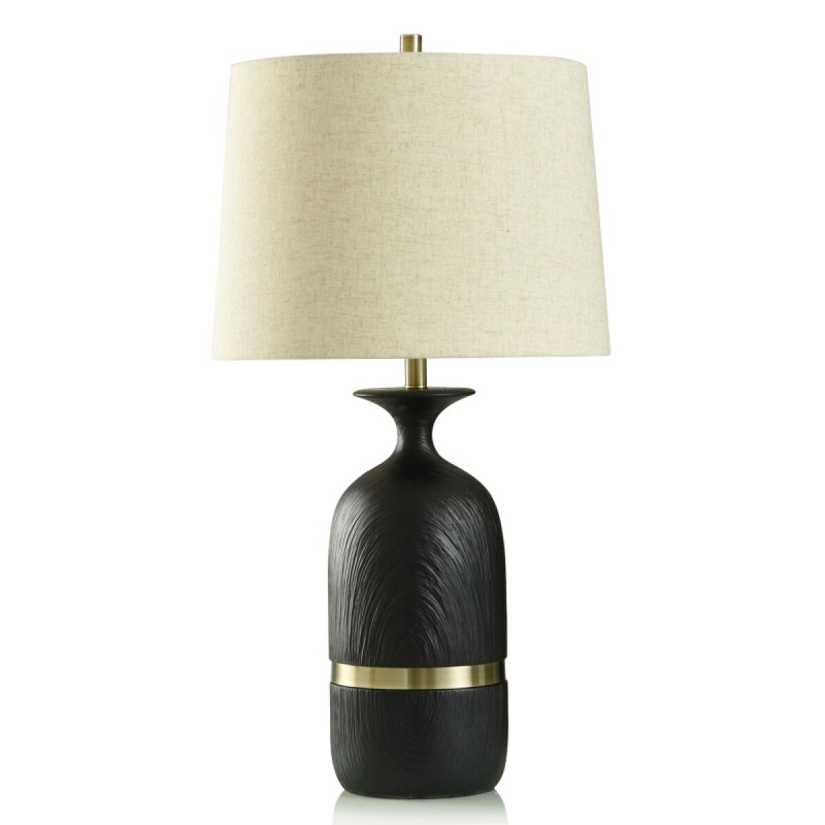 6c3aa0838562b62a62a8fee756437576 Satin Black Table Lamp Polyresin Brushed Body With Brushed Brass Steel Ring - Image 1