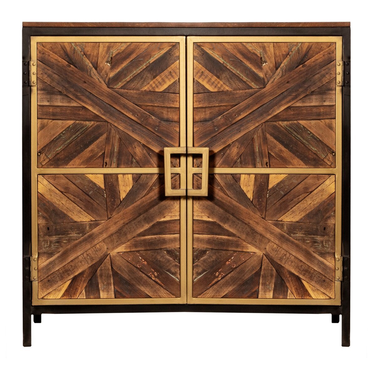 6d0259f9098d18d8671bee3a775fb1c4 Athens Cabinet | Reclaimed Walnut Finish On Mango Wood With Black And Gold Finish On Metal Frame | 2 - Image 1