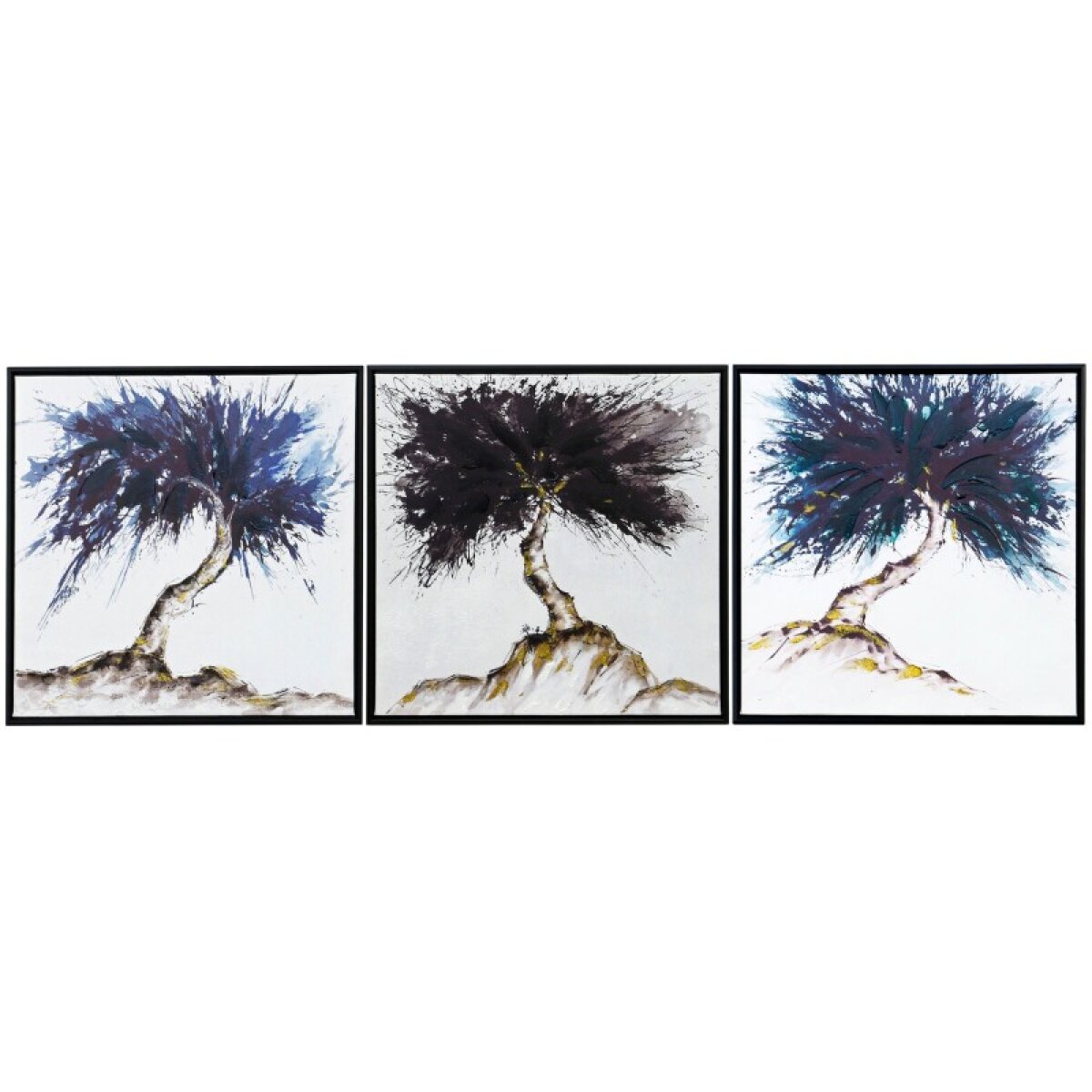 6d52209e716d51301b3ca1045362f574 Trees Art Set Of Three Printed And Hand Painted Canvas Art With Black Frame - Image 1
