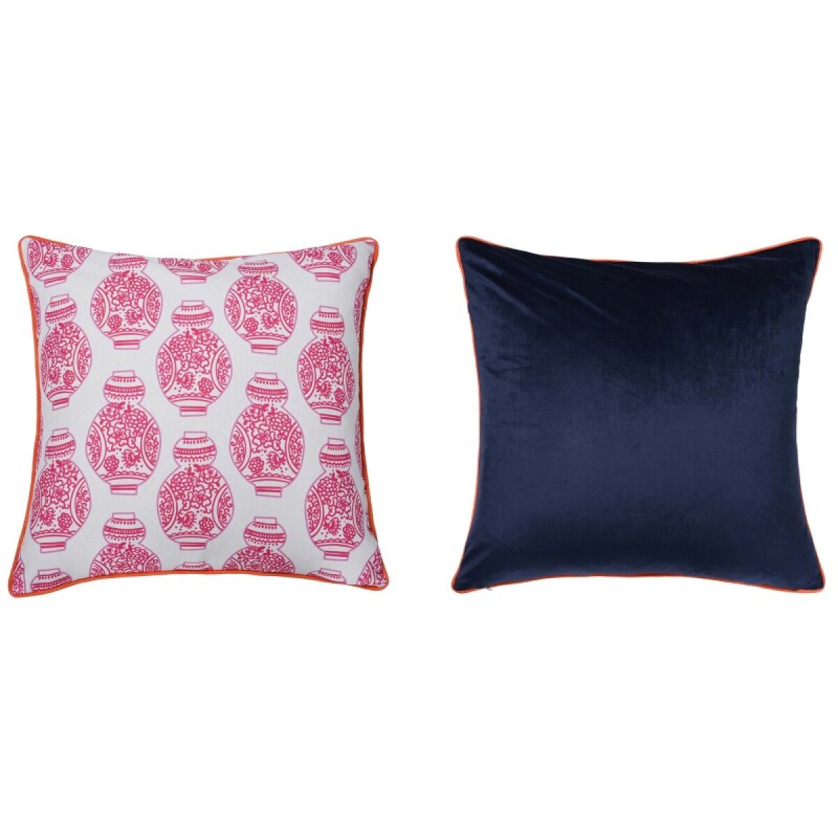 6d64d6dc9991eba1a3025c7546628552 Dann Foley Lifestyle Double Sided Pillow Pink Vases Print And Navy Velvet Pillow - Image 1