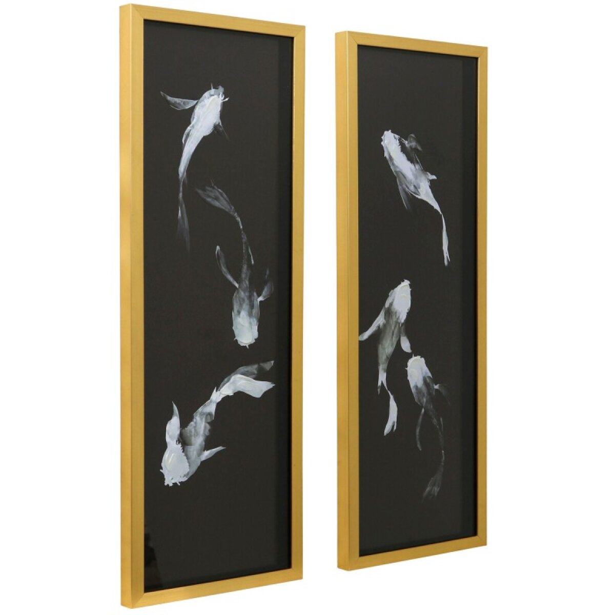 6dfcc4f13eeece175909924beab16a13 Koi Fish Set Of Two Printed Art With Hand Painted Accents Yellow Gold Frame - Image 1