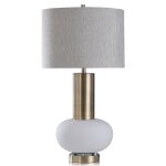 Palmer Table Lamp | White Finish On Glass Body With Gold Finished Metal On Brass Base | Hardback Sha